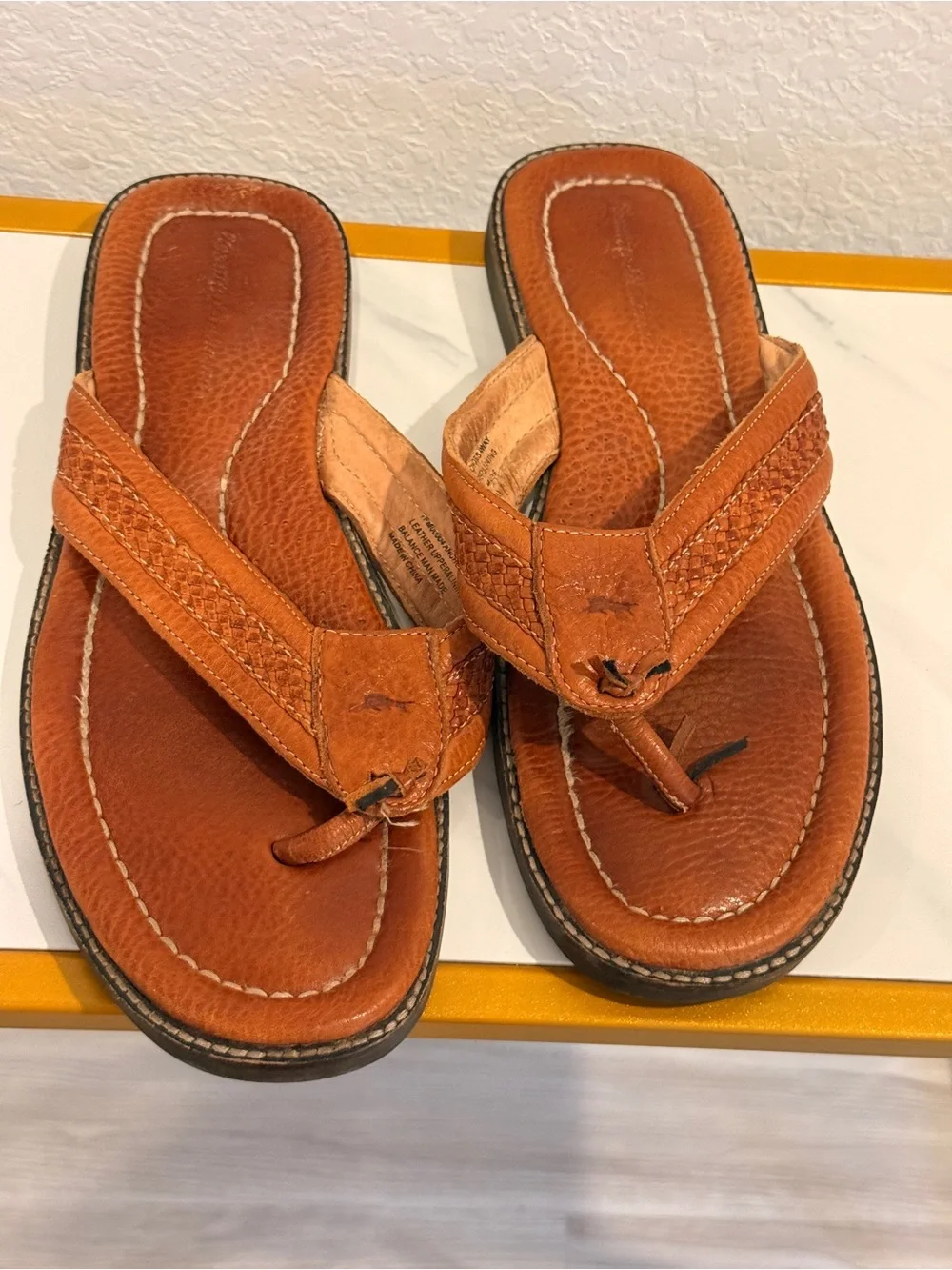 3 BUNDLE Brown Leather, Black Thong Sandals with‎ Dolphin Logo (check photos)